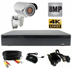 8Mp Single Camera CCTV Kit with White Varifocal Camera